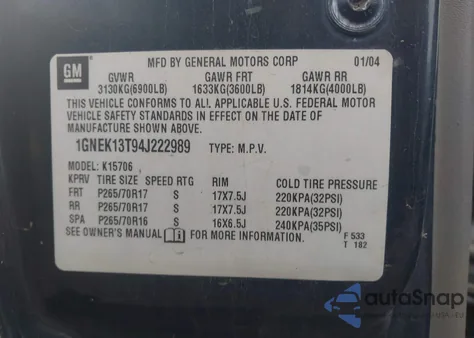 2004 Chevrolet Tahoe Lt from USA, damaged, VIN 1GNEK13T94J222989